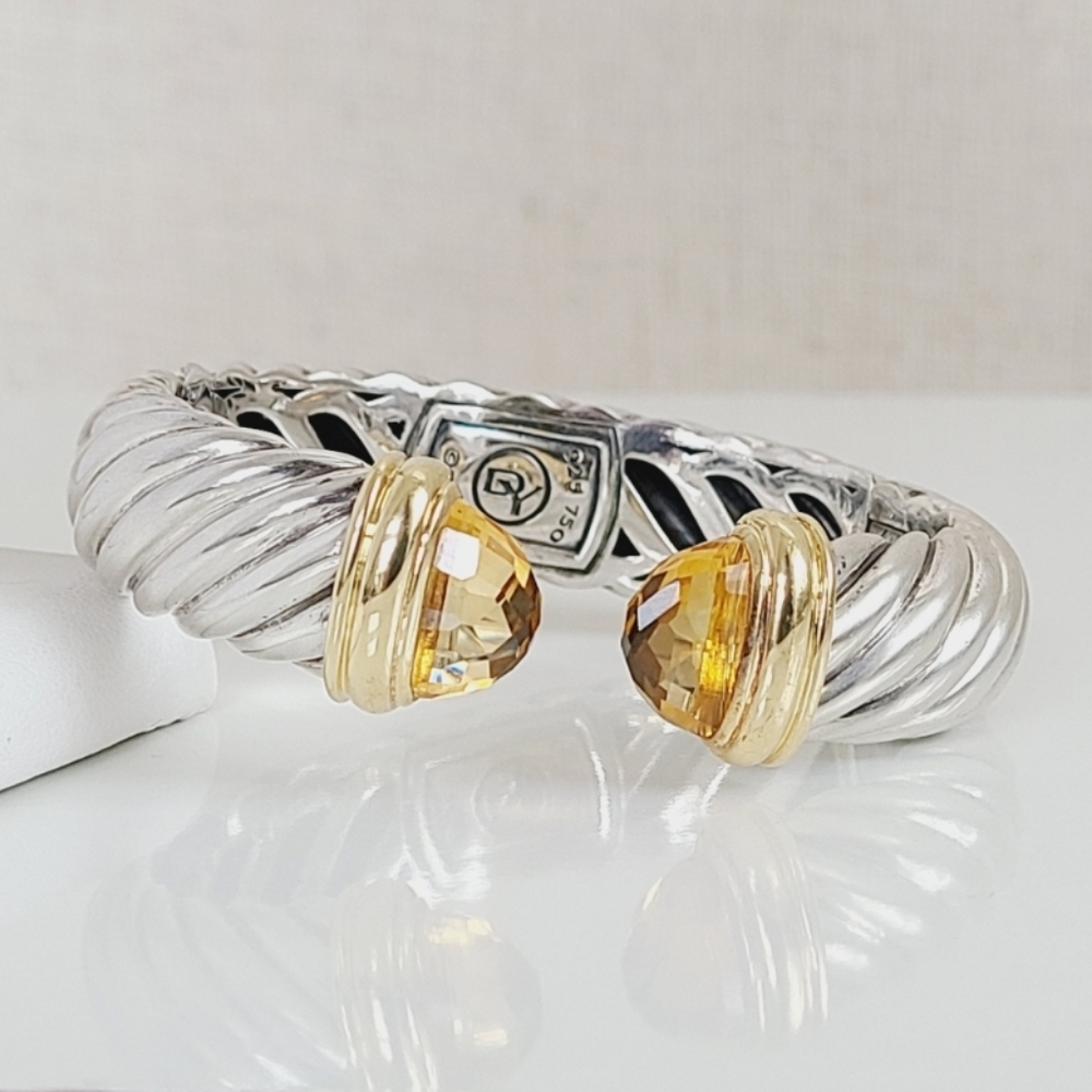 David Yurman 15mm Waverly Bracelet With Citrine and 18k Gold